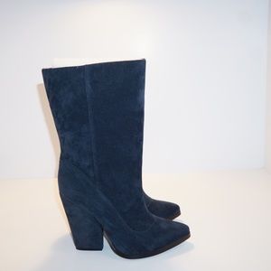 Navy blue faux suede booties